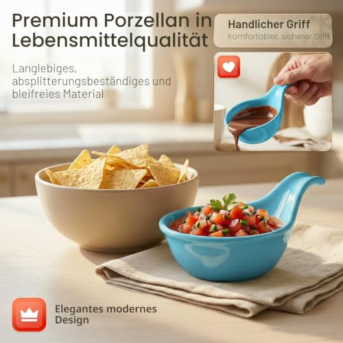 Flexzion Keramik-Dip-Schalen, kleine Schalen zum Dippen mit Griff, Gewürzbecher, Sojasaucenschale, Porzellanauflaufförmchen, Soßenhalter… – Ansicht 3
