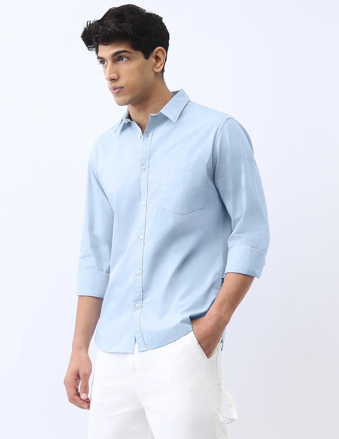 Urbano Fashion Men's Light Blue Cotton Full Sleeve Regular Fit Casual Solid Shirt (shirtsolreg-02-lblue-m) 1