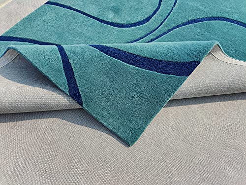 Image of Ocean Wave Modern Carpet for Living Room Bedroom and Hall Size (6 x 8) Feet Color Teal
