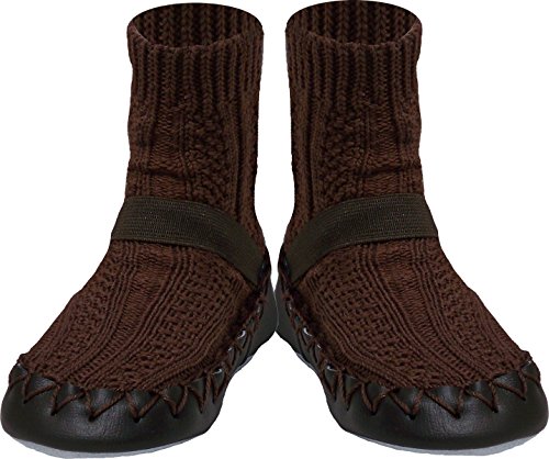Konfetti Cable Knit Swedish Moccasin Slipper Socks Mocha #TOP5