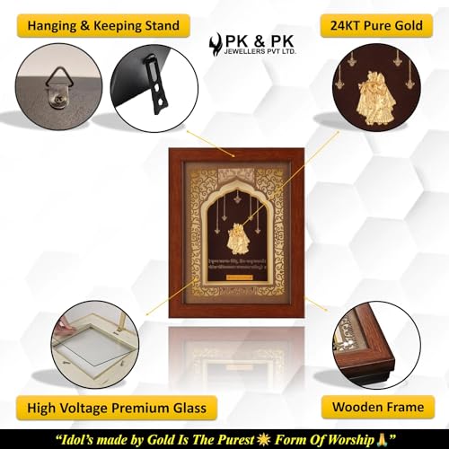 Image of Pk & Pk Jewellers Radha Krishna | 24KT Gold Frame | Temple Collection | Extra Small Size [14x18 cm] (For Premium Gift, Temple, Table Decor, Home Decoration)