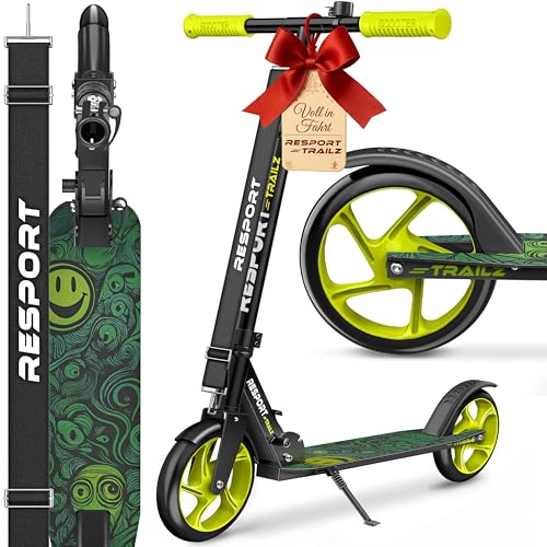 RE:SPORT® Cityroller für Kinder & Erwachsene mit Klingel & Tragegurt | Tretroller Scooter höhenverstellbar & klappbar bis 100 kg | Kinderroller Kickscooter rutschfestes Deck | Kickroller große Räder