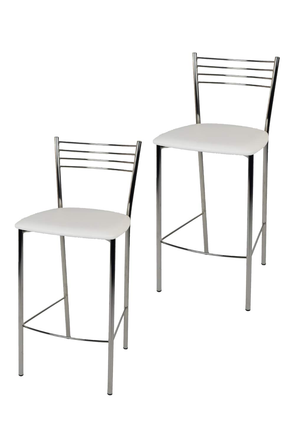 t m c s Tommychairs - Set 2 taburetes Elena para Cocina y Bar, con Estructura en Acero Cromado y Asiento tapizado en Polipiel Color Blanco