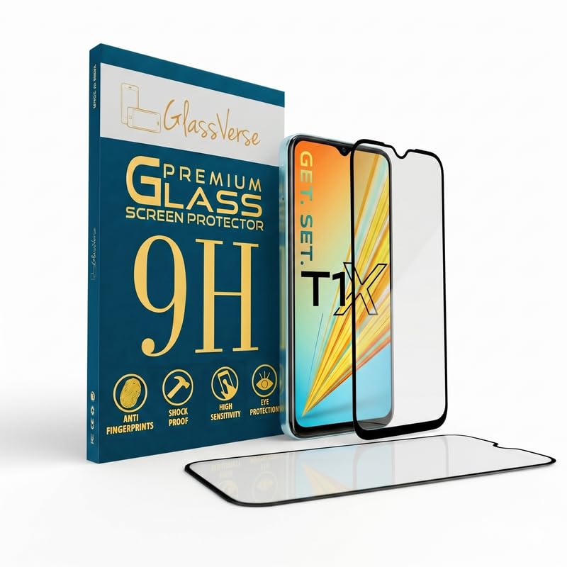 Image of GlassVerse 9H Gorilla Tempered Glass for Vivo T1x | HD Clarity Screen Protector, Ultra Strong 9H Protection, Edge to Edge, Case Friendly, Hassle-less Installation Kit Included. (Pack of 2)