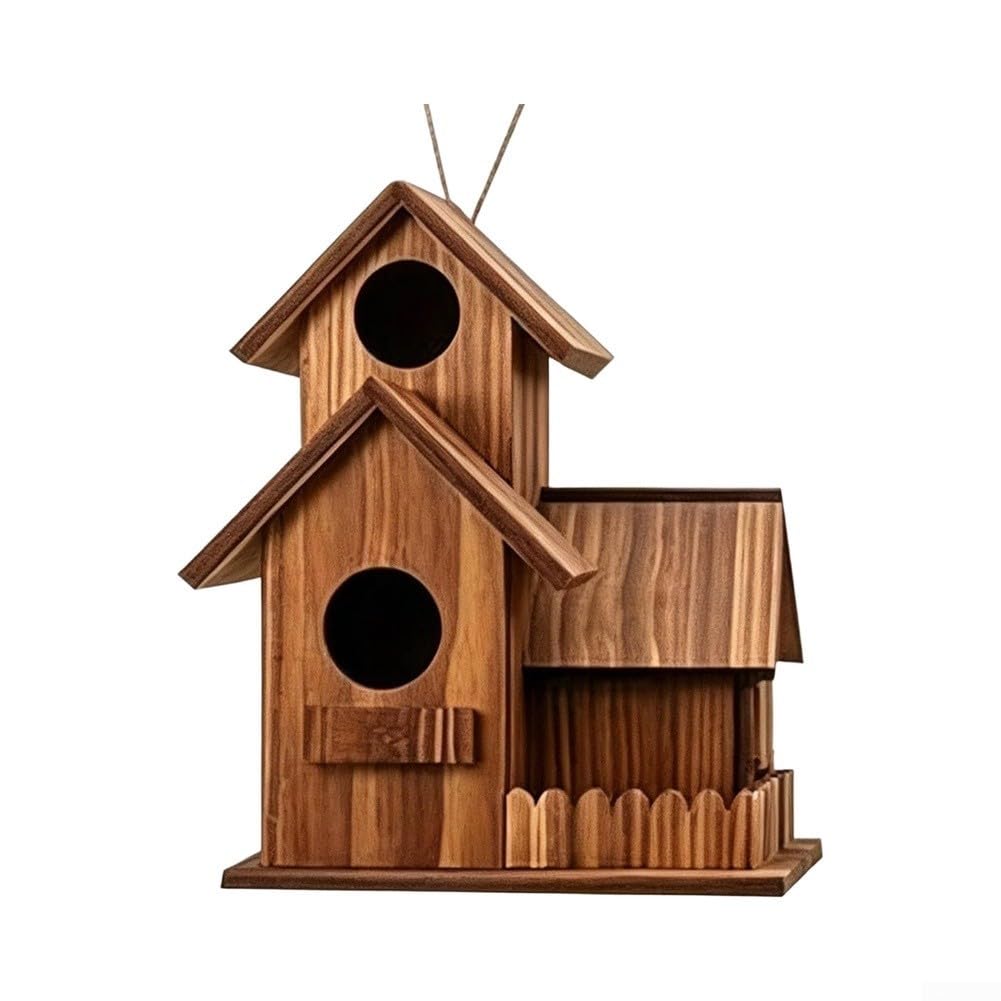 Outdoor Wooden Squirrel Feeder with Roof, Tree Mounted Wildlife House for Backyard, Weatherproof Animal Feeder and Garden Nut Dispenser Station(3-bedroom)