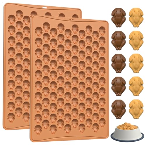 Mini Turkey Silicone Molds for Baking, 2Pcs Nonstick Turkey Shaped Butter Mold, 200-Cavity Thanksgiving Chocolate Turkey Molds for Christmas Candy Gummy Jello Ice Cube Cookie, 11.8 x 7.8 x 0.6 inches