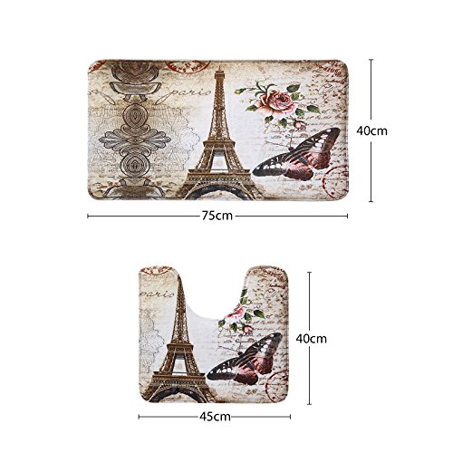 Amagical 3 Piece Shower Curtain Set Bath Mat Set Contour Mat Paris Tower Print Bathtub Curtains With 12 Hooks #TOP3