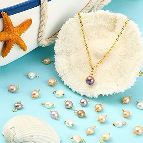 Airssory 100 Pcs Natural Oval Cultured Freshwater Pearl Charms Mini Pink Pearl Charm with Golden Headpins Bulk for Jewelry Making - 10~12mm — view 5