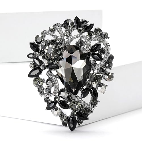 Image of Premium Rhinestone Brooch Pin for Women Big Large Crystal Oval Brooch Lapel Pin Sparkling Red /Purple /Green /Gold /Silver /Black /Blue Crystal Brooch Wedding Bride Bridesmaid Dress Jewelry for Her