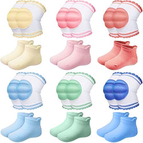 12 Pairs Baby Knee Pads and Anti-Slip Socks Set for Crawling Unisex Toddlers Protective Knee Pads