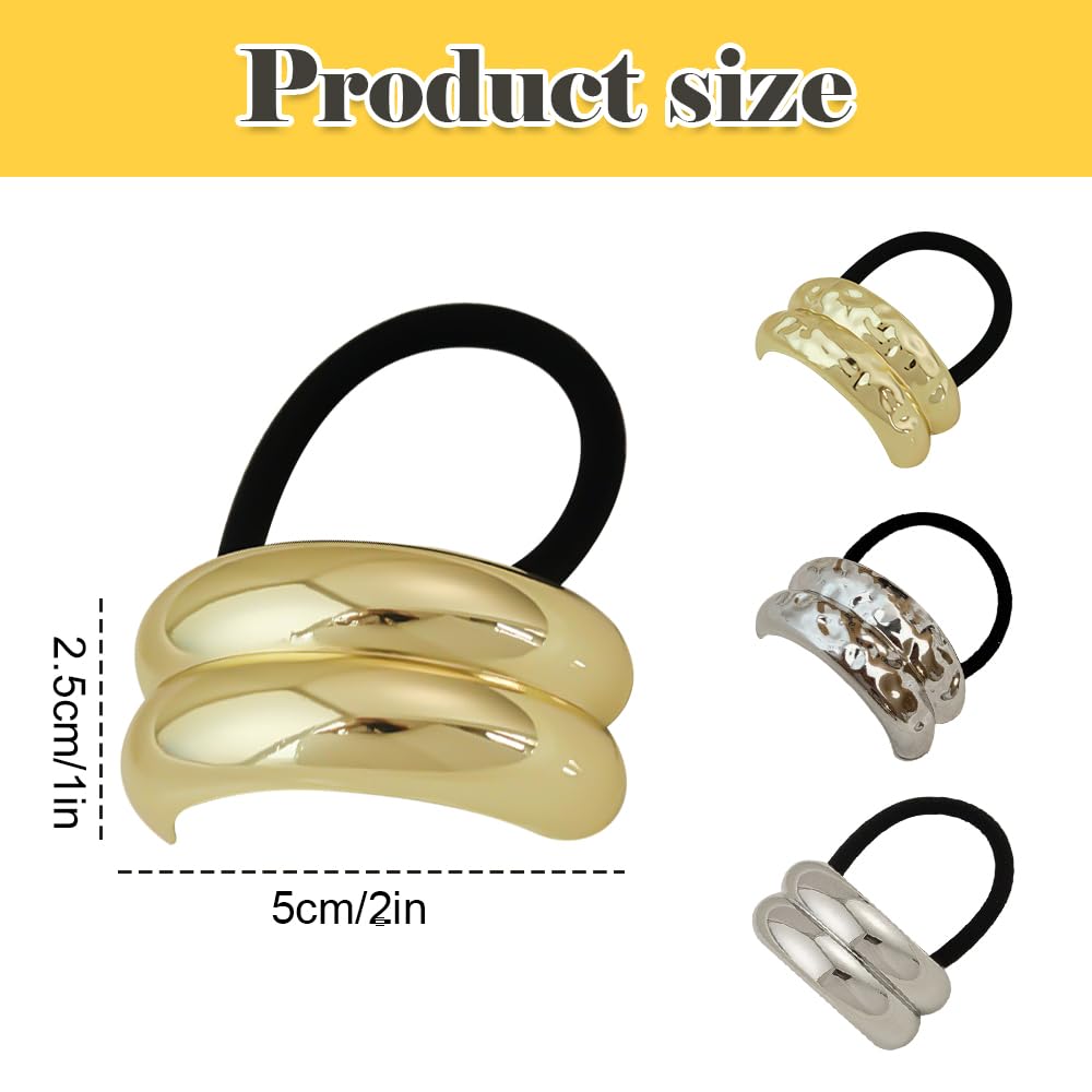 4Pcs Gold Metal Ponytail Cuff Hair Ties - Elastic Hair Bands for Thick Hair Stylish Ponytail Holders & Accessories - Image 2