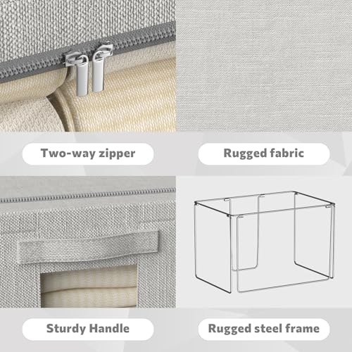Image of FHSQX 2 Pack Clear Window Storage Bins - Large Stackable Linen Fabric Storage for Clothes Foldable Container Organizer Set with Carrying Handles (Light Gray, 15.7x 11.8x 9.8Inch)