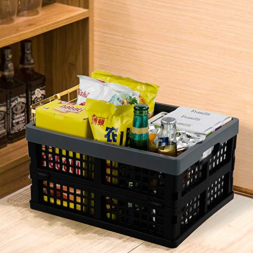 Paniers de rangement pliables en plastique robuste noir et gris x4