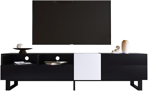 Miniatura 4 de Moderno soporte de TV LED para TV de 70 pulgadas con estantes y cajones de almacenamiento, centro de entretenimiento, soporte de TV de alto brillo