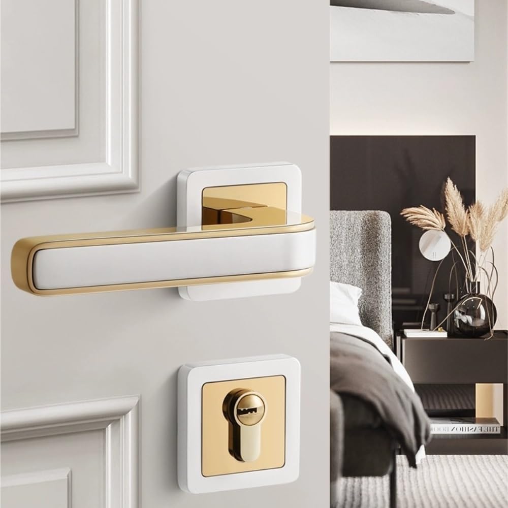 Door knob Door Handle with Lock Privacy Door Lever Internal Sets Entry Doors Knobs with Keys for Bedroom, Passage(White,Magnetic Version)