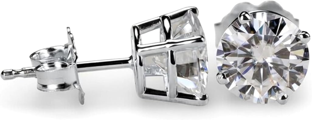 14k White Gold Round Cut White Cubic Zirconia Stud Earrings