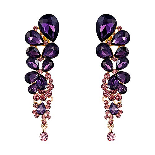 EVER FAITH Women's Austrian Crystal Gorgeous Tear Drops Wedding Dangle Clip-on Earrings