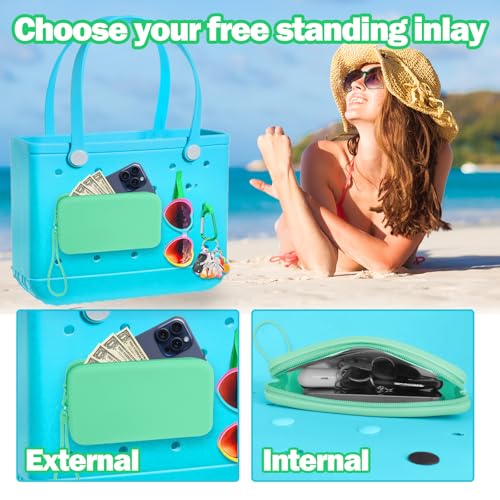 Image of Mity rain Silicone Wallet for Bogg Bag Phone Holder | Accessories Set for Bogg Bag Contain 2PCS Key Holder and Large Capacity Silicone Zipper Bag for Beach Bags Tote Bag (Green)