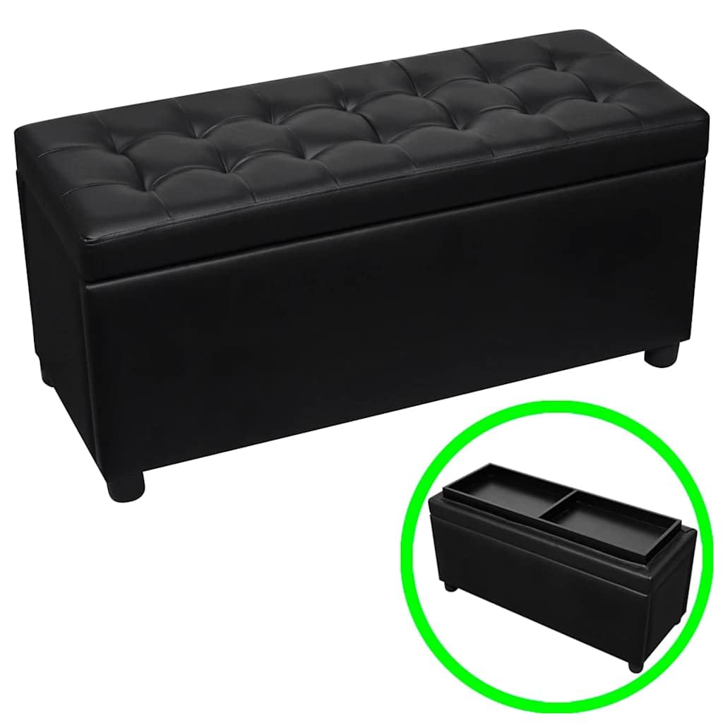Baúl con espacio de almacenamiento, taburete acolchado con tapa, reposapiés multifuncional de piel sintética para banco o mesa de café, 87,5 x 36 x 41 cm, color negro