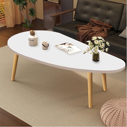 Genérico Mesa de Centro Ovalada Baja, té con Forma Nube Madera, mesas Modernas Mediados Siglo, Central para Sala Estar, Mesita Café (Blanco cálido, 80 x 40 x 42)