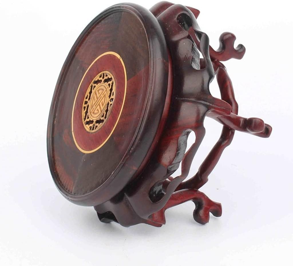 Bonsai Pedestal Vase Pedestal Stands Wood Carving Buddha Statue Vase Bonsai Base Teapot Jade Stone Wooden Round Base Incense Burner Bracket Small Flower Stand Planter Stand Plant Holder(Medium)