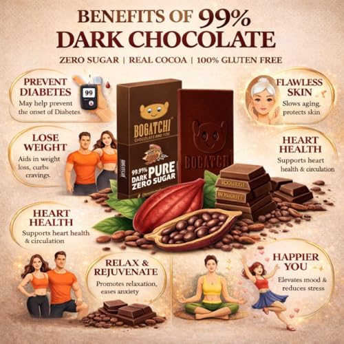 Image of BOGATCHI 99% Dark Chocolate Bar 60g - Zero Sugar & Unsweetened Pure Cocoa | Single Origin Premium Dark Chocolate | Rich in Antioxidants | Keto Chocolate | Healthy Bitter Chocolate