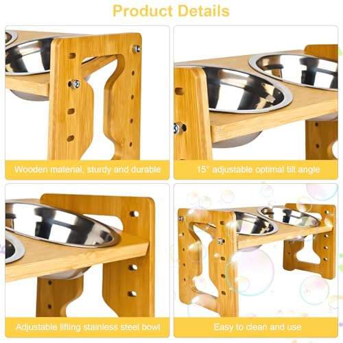 bssmmai Hundenapf Erhöht, Rutschfestes Höhenverstellbarer Futternapf Hund Erhöht mit Gestell, 5 Einstellbare Futterstation Hund mit 2 Hundenapf Edelstahl für Kleine Hunde