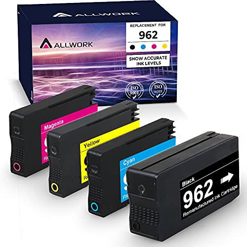Allwork 962 Remanufactured Ink Cartridges Replacement for HP 962 962XL Ink Works with HP Officejet Pro 9010 9012 9014 9015 9016 9018 9020 9025 9026 9027 9028 9029 902x Series Printer 4(KCMY)