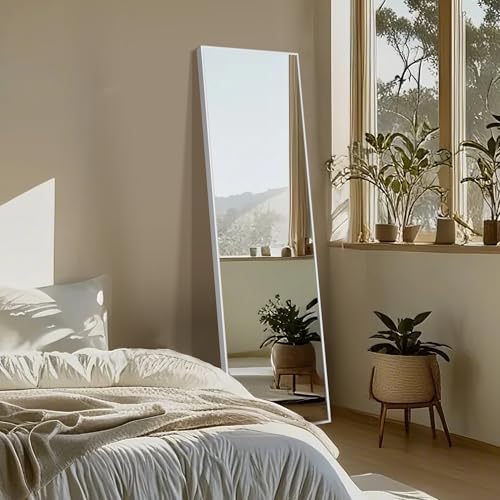 Image of Delma Full Length Mirror,Large Floor Mirror with Aluminum Frame for Bedroom, Bathroom, Living Room,Wall Mount or Freestanding Design(with Stand,Rect 56x15-Silve)