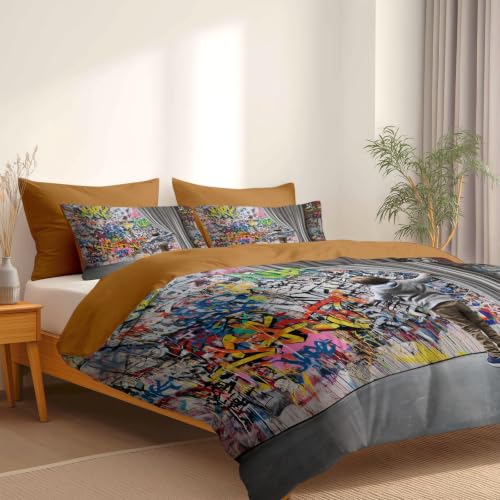 Housse de couette 200x200 cm en microfibre douce style graffiti vibrant