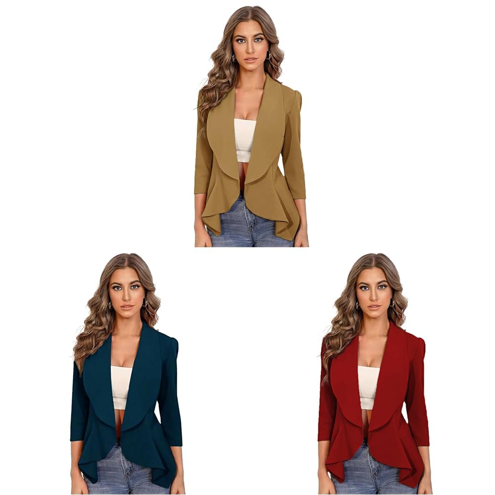 Women’s Single Breasted Relaxed Fit Shawl Collar Blazers in Teal Green and Snow White.-image-10