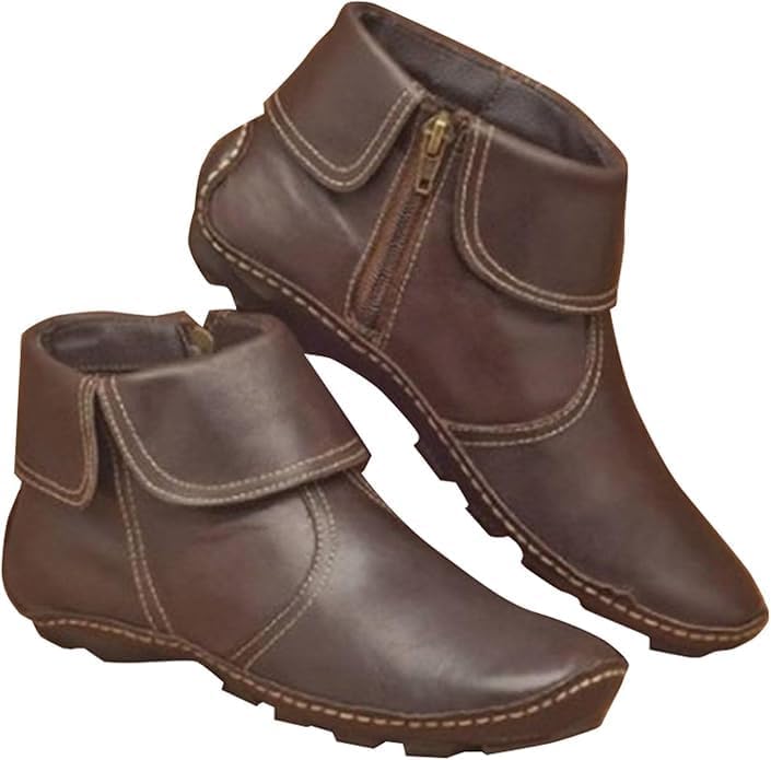 Fall Winter Boots for Women 2025 Vintage Short Ankle Boots No Heel Lace Up Retro Faux Leather Booties