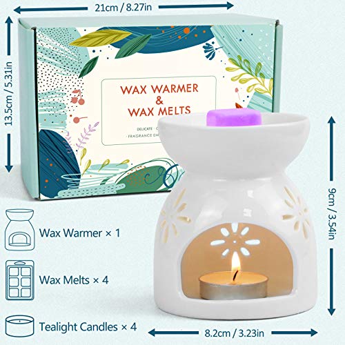 La Bellefée Tea Light Wax Warmer Scented Wax Melts Wax Cubes And Candles Set, With 4 Scentsy Soy Wax Melts, Rose, Lavender, Jasmine, Cherry, 1 Wax Burner And 4 Tealights #TOP4