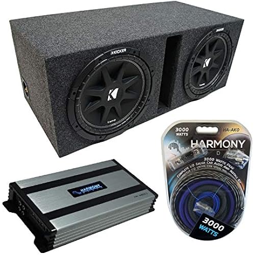 Kicker Comp C10 Dual 10" Vented Loaded Sub Box with Harmony HA-A800.1 Amp