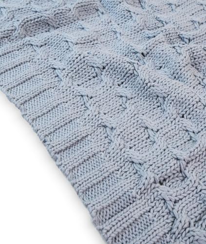 Image of Pluchi Kelly Knit Cotton Knitted Textured All Season AC Throw Blanket for Sofa (Luxurious,125cm X 150cm, 49 x 59 Inches) (Quarry Grey)