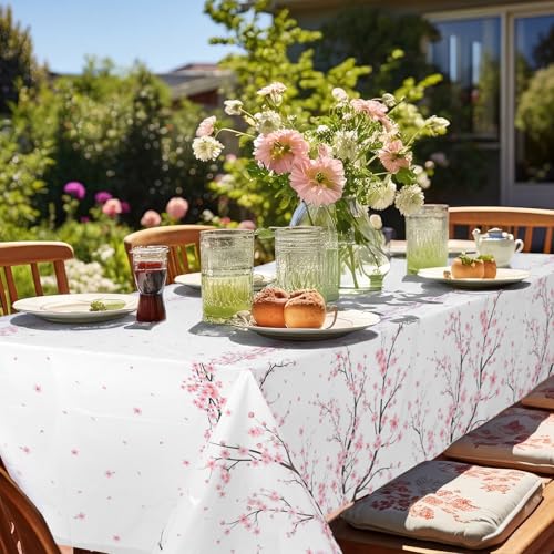 Image of Ganeen 3 Pcs Cherry Blossom Disposable Tablecloth Pink Floral Plastic Table Covers 54 x 108 in Waterproof Tablecloth for Japanese Decorations Woman Tea Party Wedding Bridal Birthday Garden Picnic