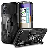 NZND Belt Clip for Samsung Galaxy A13-5G Phone Case, Black | with Tempered Glass Screen Protector | Built-in Kickstand, Heavy Duty Protective Shockproof Armor Defender Cover