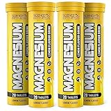 Magnesium Lemon Flavour Effervescent 80 Tablets for Normal Muscle Functions/Suitable for Vegans and Vegetarians, Mg 375 mg per Serving 4 Tubs x 20