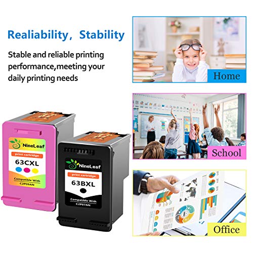 Nineleaf New Generation Remanufactured Ink Cartridge High Yield Compatible For Hp 63Xl 63 Xl 63 Officejet 5255 5258 Deskjet 1112 2130 2132 3630 3632 Hp Envy 4512 4513 4520 (1 Black, 1 Tri-Color) #TOP6