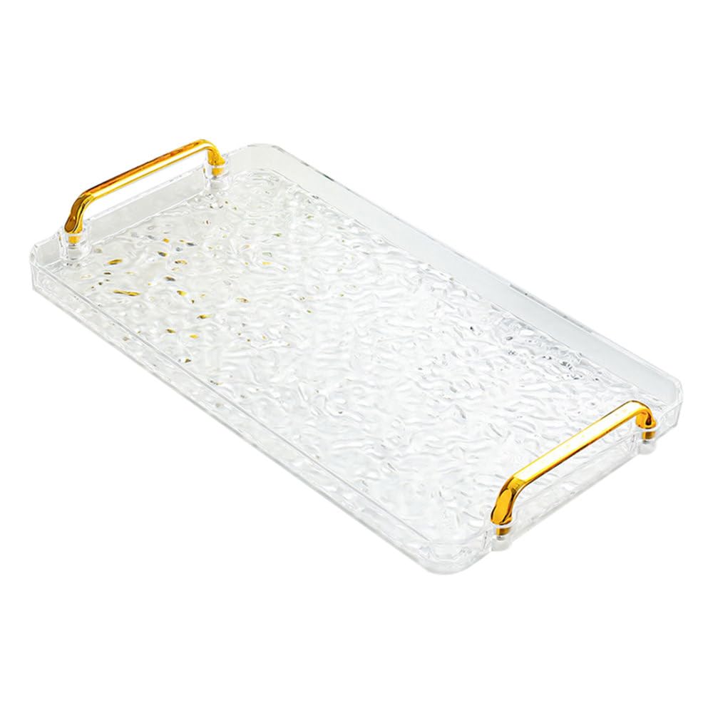 Clear Serving Tray, Reusable Plastic Rectangular Platters with Handles Elegant Wavelet Texture Tray for Snacks Jewellery Wedding Home Decor
