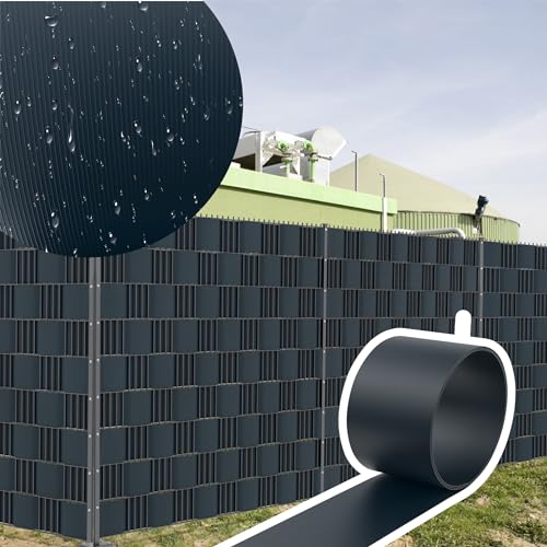 YRHome 20x Sichtschutzstreifen Zaun 2,5m x 19cm Hart PVC Sichtschutz Rolle für Doppelstabmattenzaun Blickdicht Wetterfest Windschutz Zaunfolie Zaunsichtschutz Garten Balkon Gartenzaun Anthrazit
