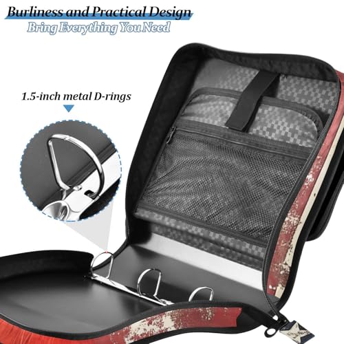 Image of Cardinalbird American Flag Daisy Zipper Binder Bag 3 Ring Binder with Shoulder Strap Zip Up 500 Sheets Capacity Multi Pockets for School Office Supplies