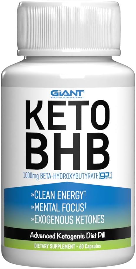 Giant Sports Keto Pills Clean Energy Weight Loss BHB Salt | Advanced Ketosis for Burning Fat and Ketones On The Ketogenic Diet | Natural Boost Perfect for Men Women, 60 Capsules