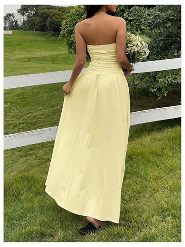 Milumia Women's Strapless A Line Bandeau Maxi Dress Summer Casual Ruched Long Dresses3