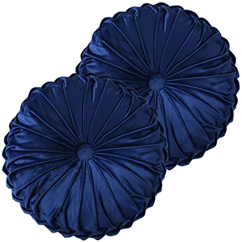 HIG Set of 2 Decorative Round Pleated Throw Pillows, Classy Accen...