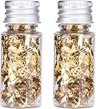 Tiiyee 2 Pcs Feuille d or Patisserie, Bouteilles Flocons Feuille Or 24K, Décoration Gâteau Professionnelle Cocktail Manucure Dorure pour DIY Peinture et Pâtisserie