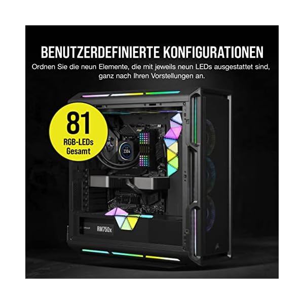 Corsair iCUE LC100 Gehäuse betonende Beleuchtungselemente - Minidreiecke - 9 x Tile Erweiterungskit (81 RGB-LEDs mit… – Bild 4