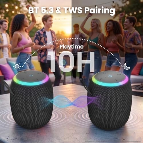 Image of GEARit Portable Bluetooth Speaker, 15W Small Wireless, IPX6, RGB Lights | 10-Hour Battery, USB-C Charging, Bluetooth 5.3, TWS Stereo - Beach, Shower, Travel & Office, Hands-Free Calls