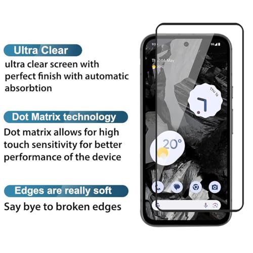 Image of POPIO Tempered Glass Screen Protector Compatible for Google Pixel 8A (Black) with Edge to Edge Coverage and Easy Installation kit