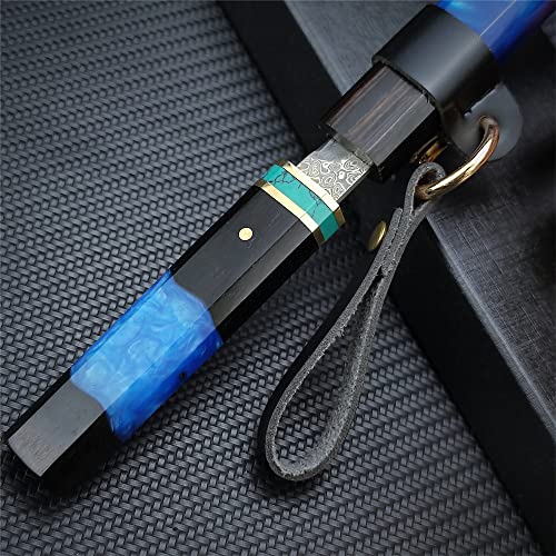 Huaao Mini Katana Knife, Damascus Steel Tanto Fixed Blade Knife With Ebony Handle, Japanese Sword Letter Opener Knife For Camping Cutting (Style A) #TOP4
